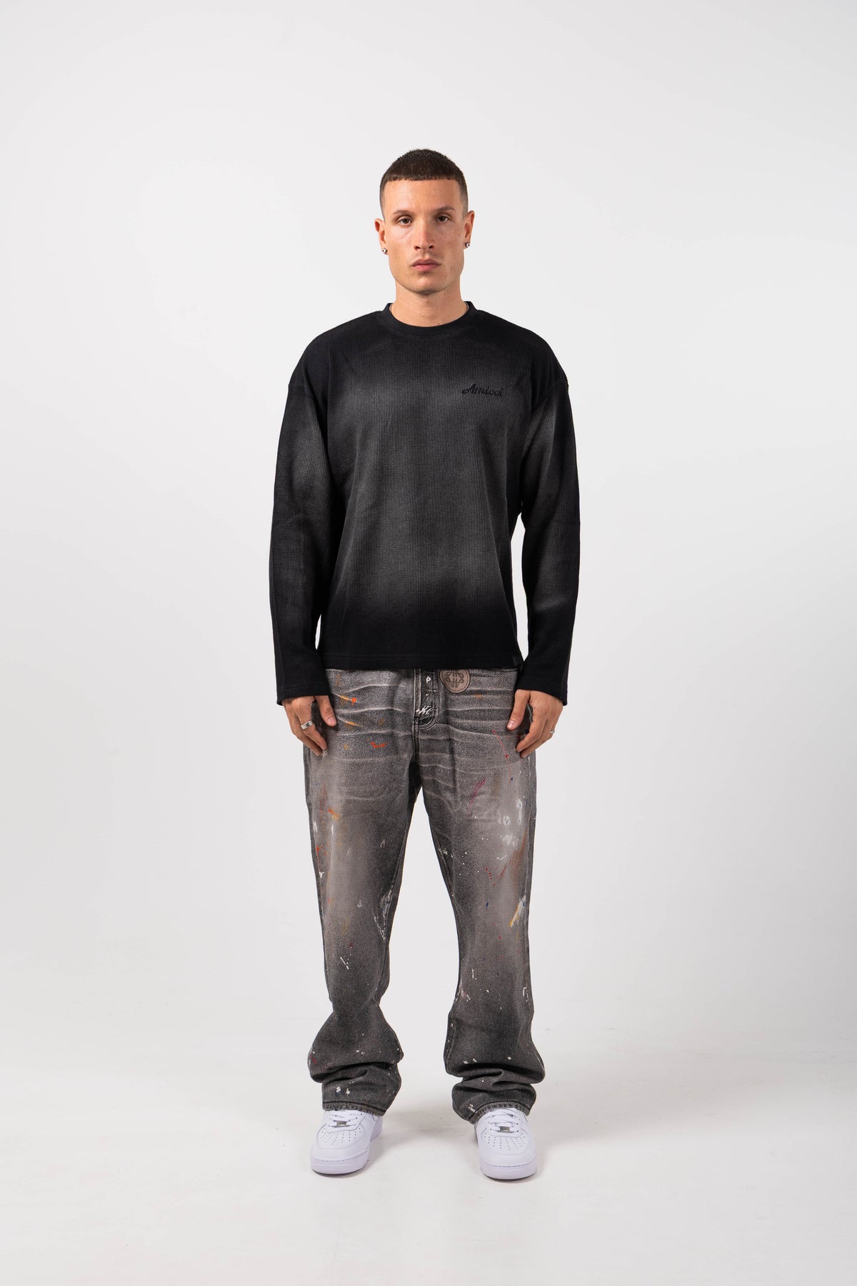 Amalfi Grey Printed Baggy Denim