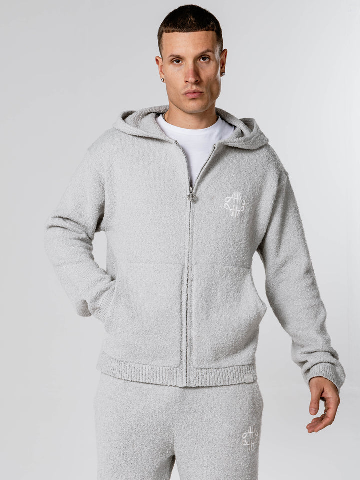 Verdi Grey Knitted Zip Up Hoodie