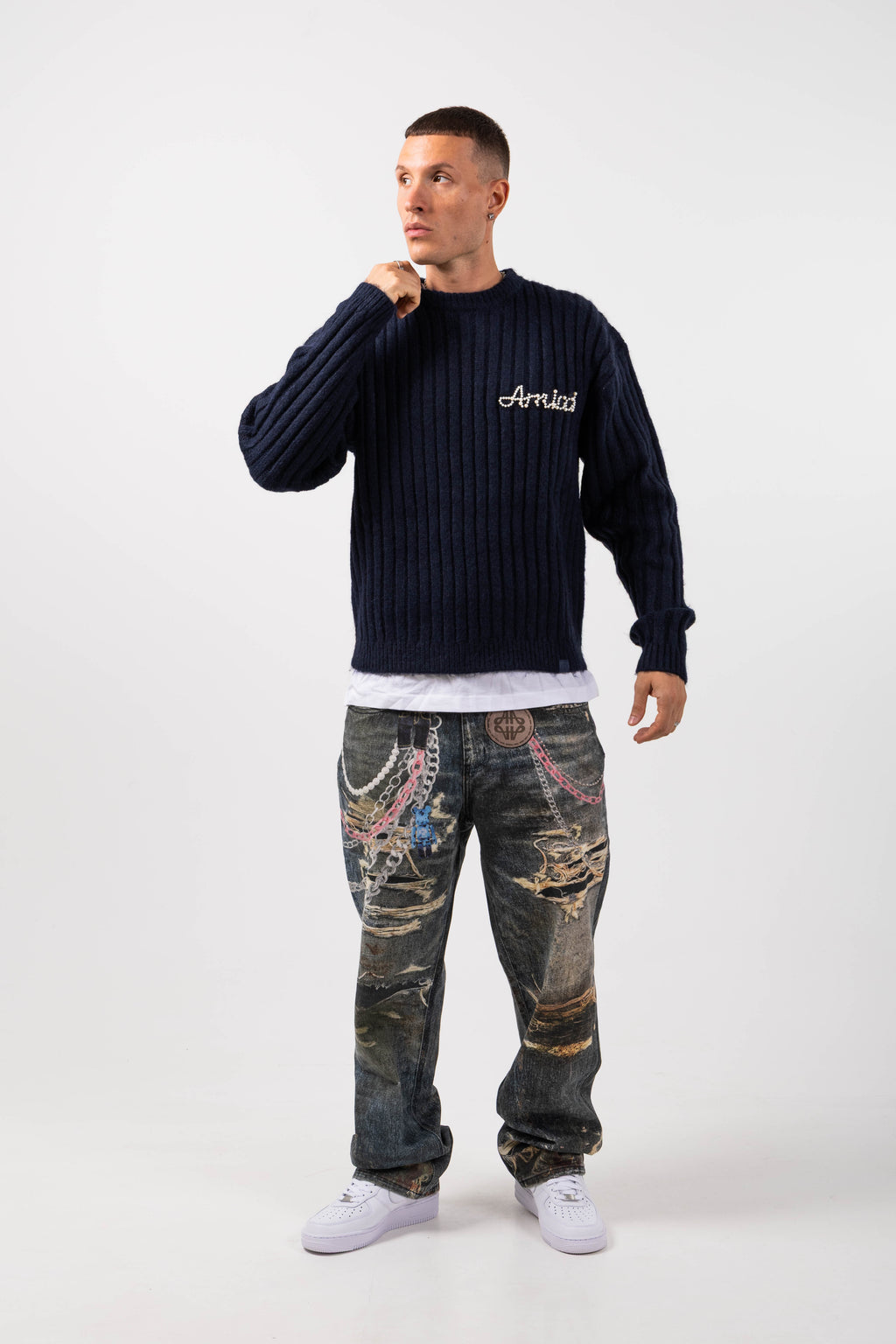 Pietro Navy Knitted Sweatshirt