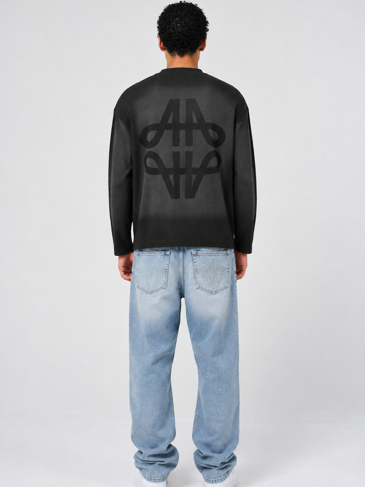 Pandan Black Waffle Long Sleeve T Shirt