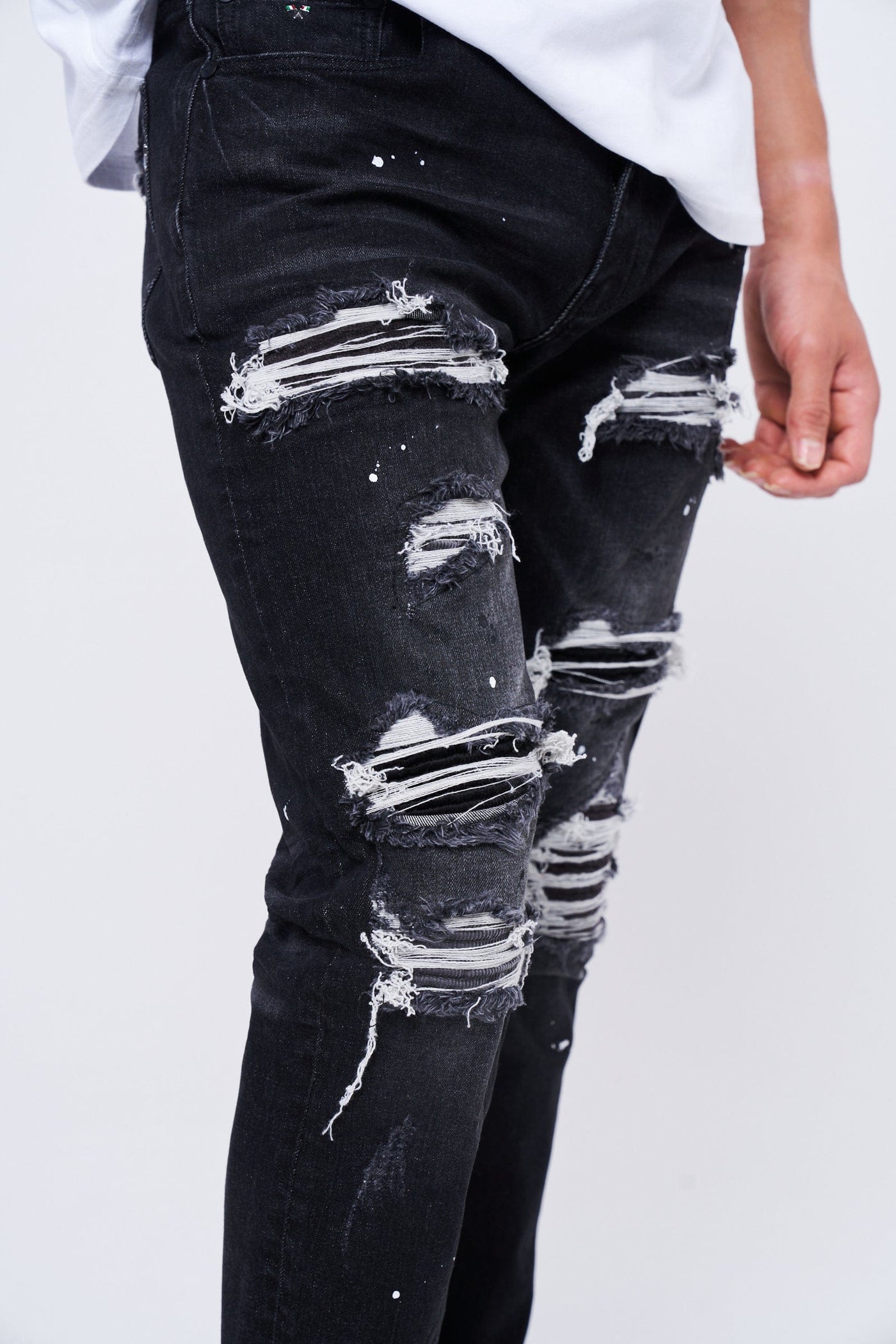 Amicci Sanko Charcoal Premium Slim Fit Ripped Distressed Denim Jeans